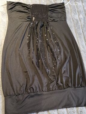 Strapless Black Sequin-Embellished Bubble Dress